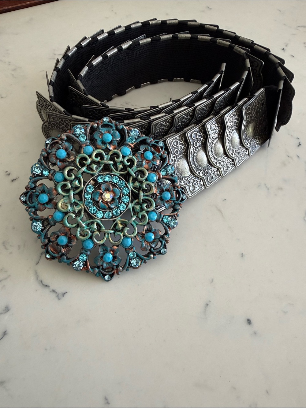 Women's Turquoise Floral Filigree Statement Belt